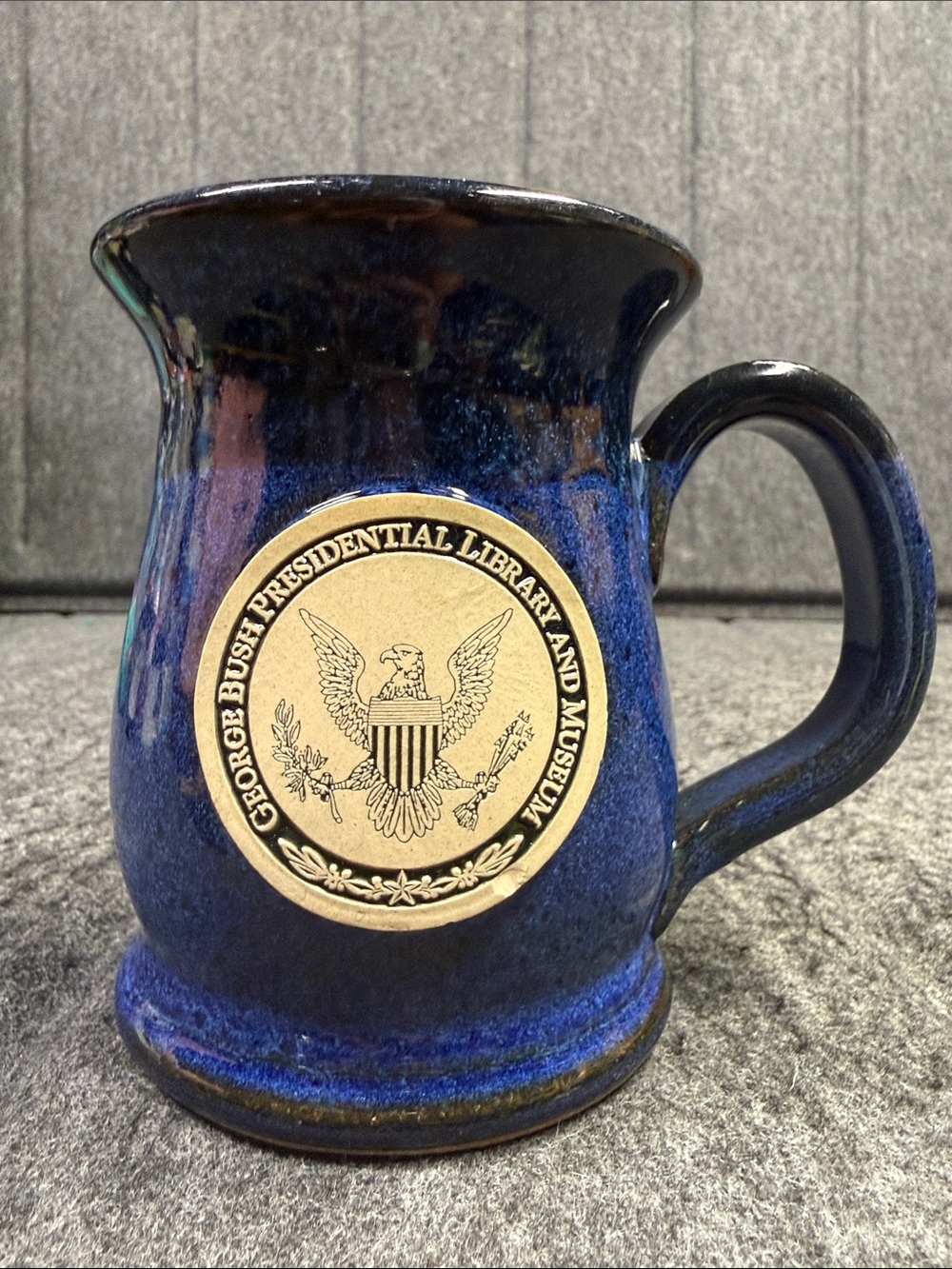 Blue Glazed Ceramic Mug with Presidential Library Medallion